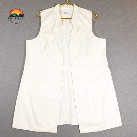 Chico's Sateen Selena Vest Ivory Open Front Pockets Sleeveless Women's 2 - Picture 1 of 10